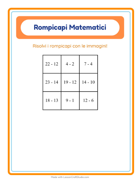 Anteprima della scheda di Puzzle Matematico con Attrezzi per Scuola primaria classe prima