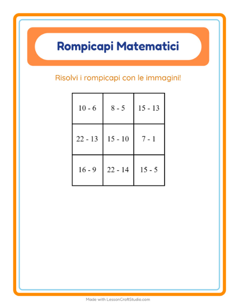 Anteprima della scheda di Puzzle Matematico con Campeggio per Scuola primaria classe prima
