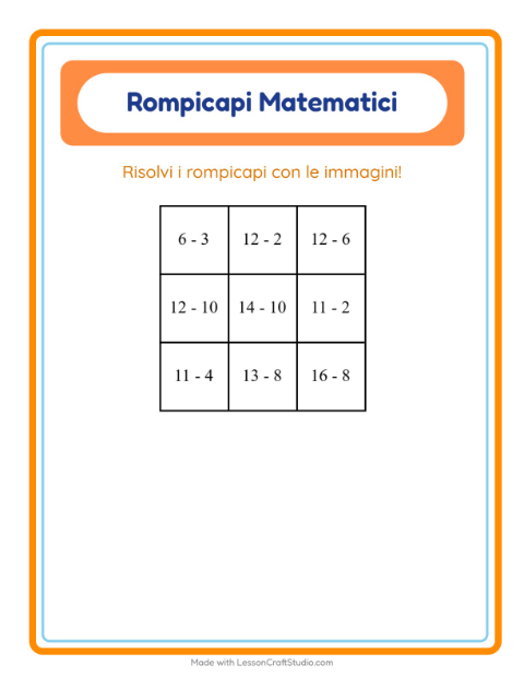 Anteprima della scheda di Puzzle Matematico con Estate per Scuola primaria classe prima