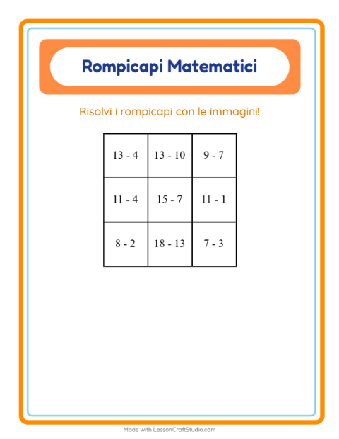 Anteprima della scheda di Puzzle Matematico con In giro per casa per Scuola primaria classe prima