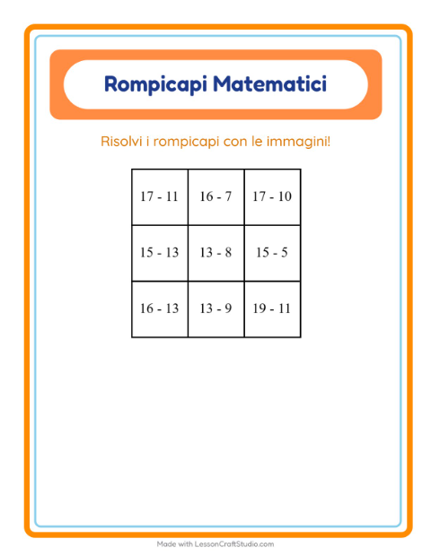 Anteprima della scheda di Puzzle Matematico con Meteo per Scuola primaria classe prima