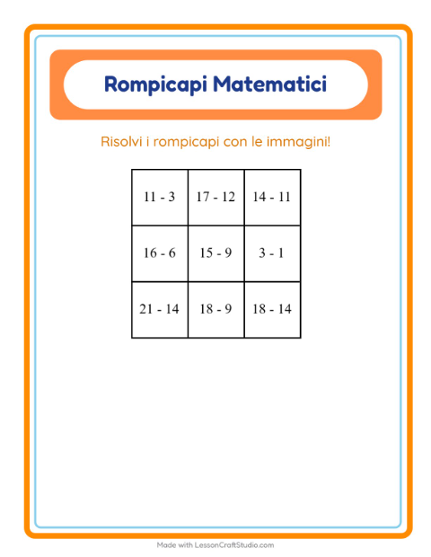 Anteprima della scheda di Puzzle Matematico con Parti del corpo per Scuola primaria classe prima