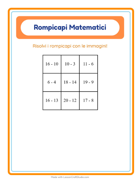 Anteprima della scheda di Puzzle Matematico con Professioni per Scuola primaria classe prima