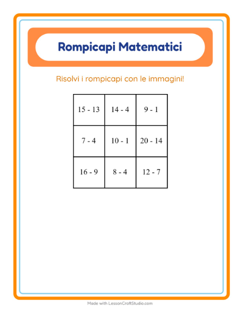 Anteprima della scheda di Puzzle Matematico con Uccelli 2 per Scuola primaria classe prima