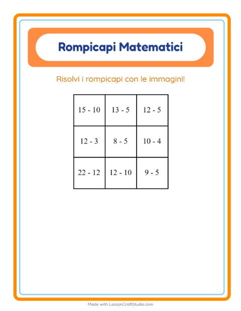 Anteprima della scheda di Puzzle Matematico con Varie per Scuola primaria classe prima