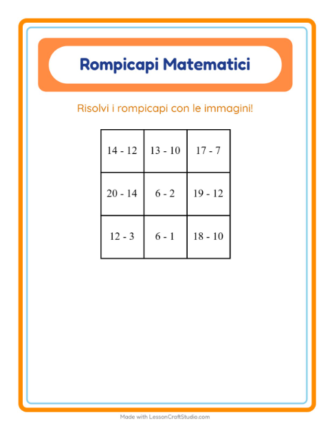 Anteprima della scheda di Puzzle Matematico con Veicoli per Scuola primaria classe prima