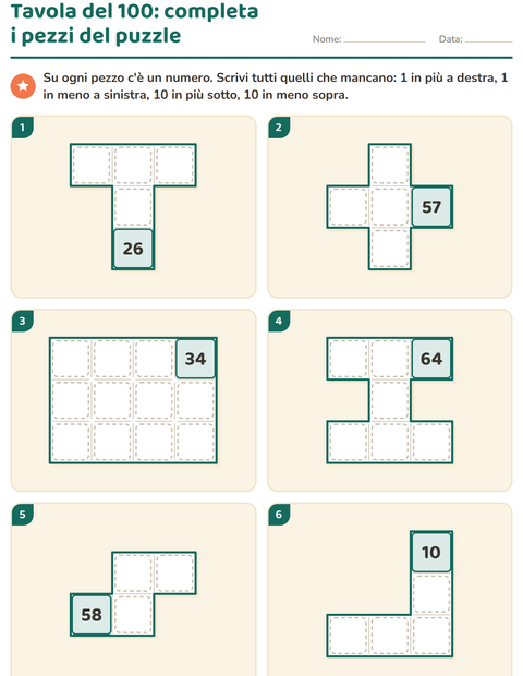 Anteprima della scheda di Puzzle della tavola del 100 per Scuola primaria classe prima