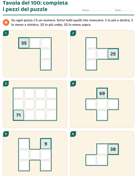 Anteprima della scheda di Puzzle della tavola del 100 per Scuola primaria classe prima