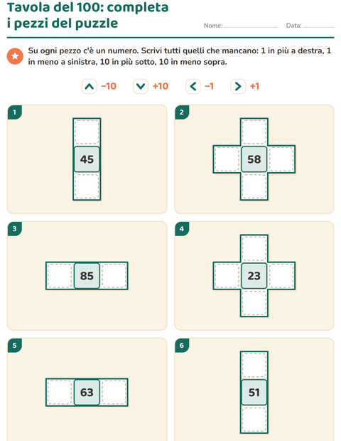 Anteprima della scheda di Puzzle della tavola del 100 per Scuola primaria classe prima
