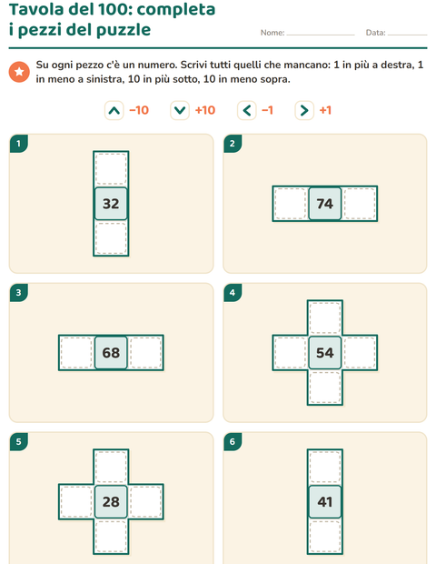 Anteprima della scheda di Puzzle della tavola del 100 per Scuola primaria classe prima