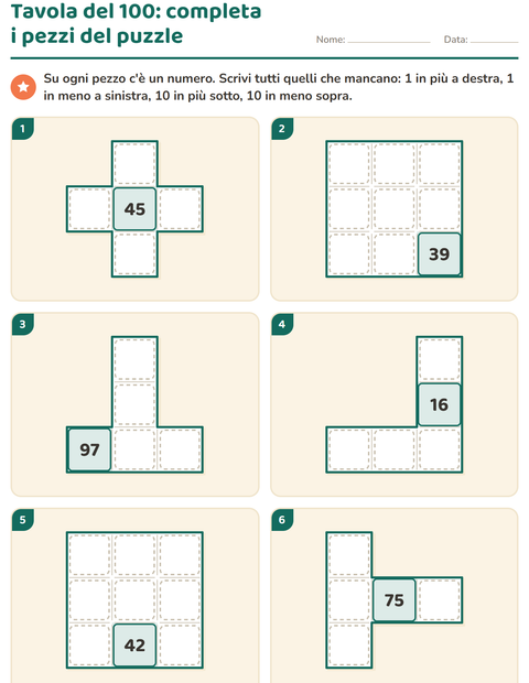Anteprima della scheda di Puzzle della tavola del 100 per Scuola primaria classe prima