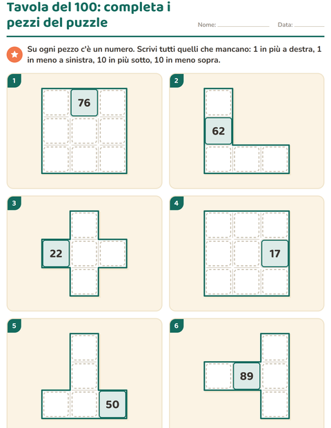 Tavola del 100: completa i pezzi del puzzle