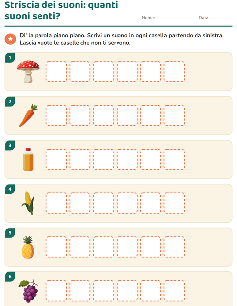 Striscia dei suoni: sei caselle uguali, quanti suoni senti?