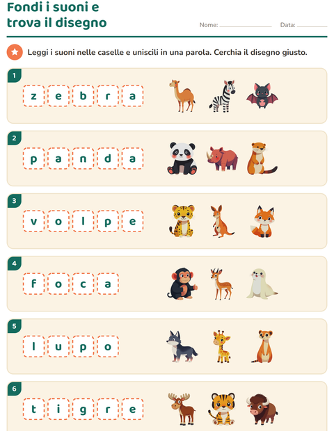 Anteprima della scheda di Scatole dei suoni con Animali dello zoo per Scuola primaria classe prima