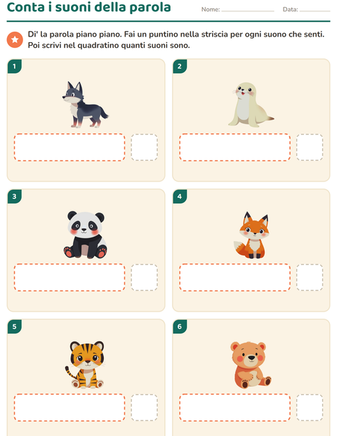 Anteprima della scheda di Scatole dei suoni con Animali dello zoo per Scuola dell'infanzia (5-7 anni)