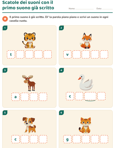 Anteprima della scheda di Scatole dei suoni con Animali per Scuola dell'infanzia (5-7 anni)