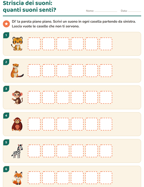 Anteprima della scheda di Scatole dei suoni con Animali dello zoo per Scuola primaria classe prima