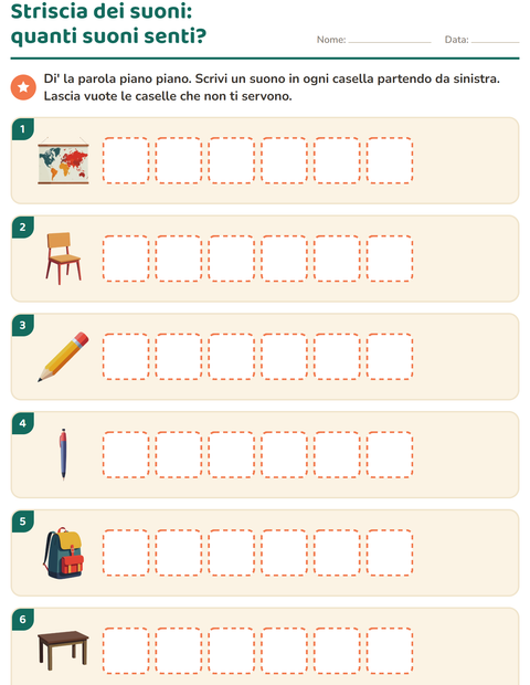 Anteprima della scheda di Scatole dei suoni con Aula per Scuola primaria classe prima