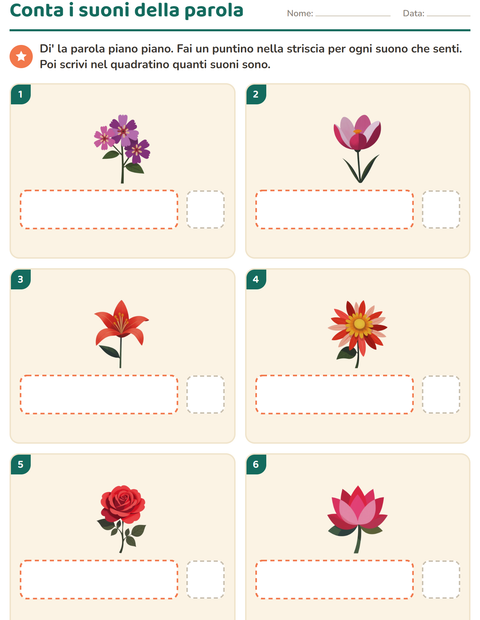 Anteprima della scheda di Scatole dei suoni con Fiori per Scuola dell'infanzia (5-7 anni)
