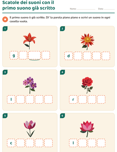 Anteprima della scheda di Scatole dei suoni con Fiori per Scuola dell'infanzia (5-7 anni)