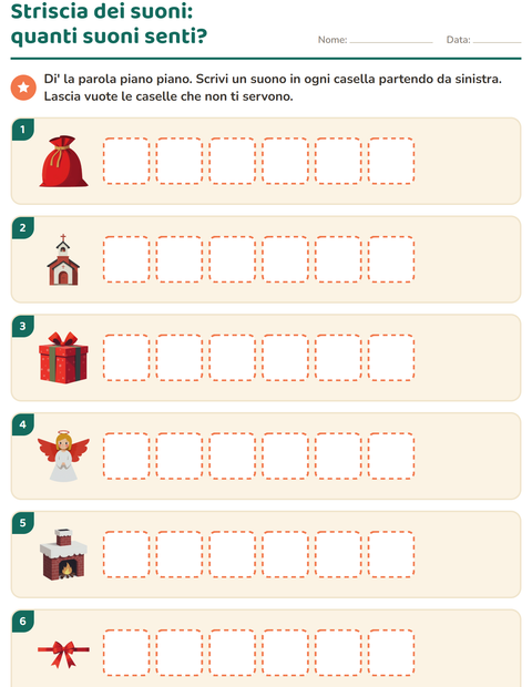 Anteprima della scheda di Scatole dei suoni con Natale per Scuola primaria classe prima
