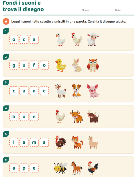 Anteprima della scheda di Scatole dei suoni con Animali della fattoria per Scuola primaria classe prima