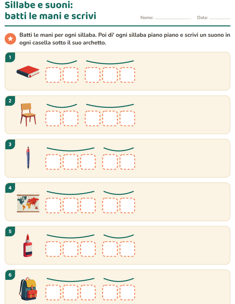Anteprima della scheda di Scatole dei suoni con Aula per Scuola primaria classe prima