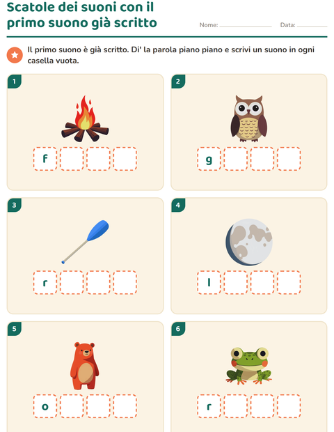Anteprima della scheda di Scatole dei suoni con Campeggio per Scuola dell'infanzia (5-7 anni)