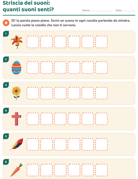 Anteprima della scheda di Scatole dei suoni con Pasqua per Scuola primaria classe prima