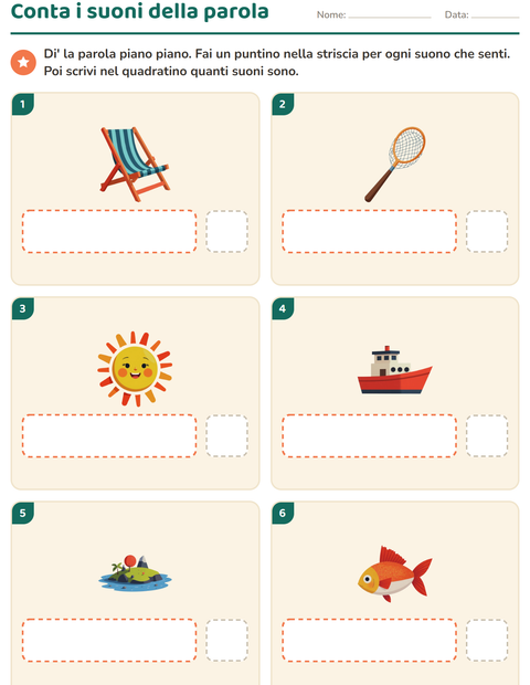 Anteprima della scheda di Scatole dei suoni con Spiaggia per Scuola dell'infanzia (5-7 anni)