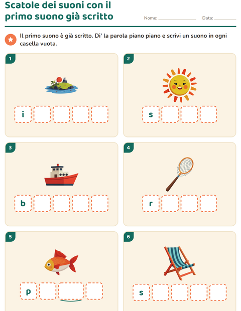 Anteprima della scheda di Scatole dei suoni con Spiaggia per Scuola dell'infanzia (5-7 anni)