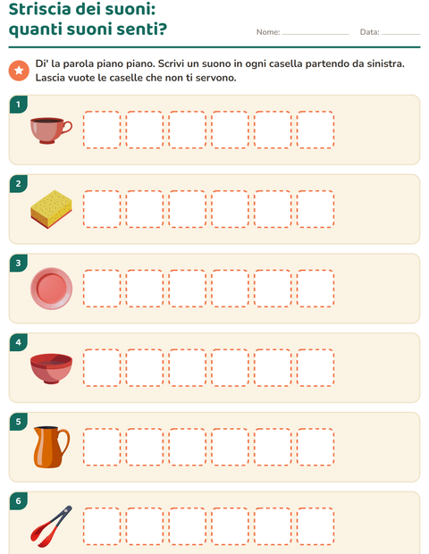 Anteprima della scheda di Scatole dei suoni con Utensili da cucina per Scuola primaria classe prima