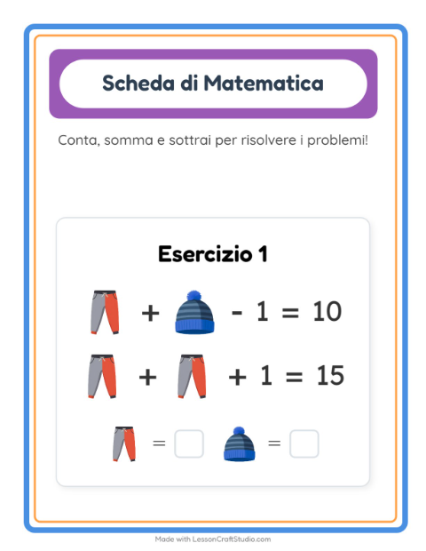Anteprima della scheda di Scheda Di Matematica con Abbigliamento per Scuola dell'infanzia (5-7 anni)