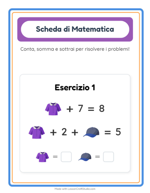 Anteprima della scheda di Scheda Di Matematica con Abbigliamento per Scuola dell'infanzia (5-7 anni)