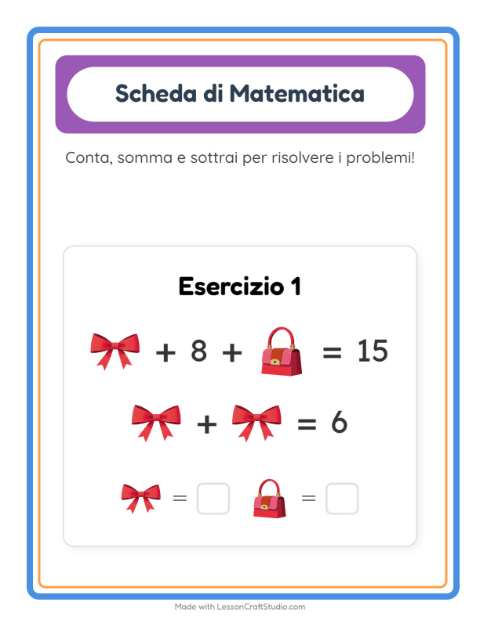 Anteprima della scheda di Scheda Di Matematica con Accessori per Scuola dell'infanzia (5-7 anni)