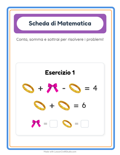 Calcoli illustrati e Accessori – scheda per la classe prima — 2