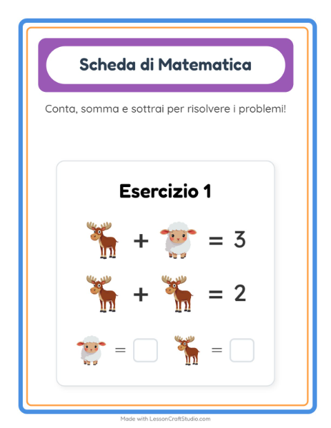 Anteprima della scheda di Scheda Di Matematica con Animali per Scuola dell'infanzia (5-7 anni)