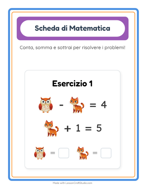Anteprima della scheda di Scheda Di Matematica con Animali della fattoria per Scuola dell'infanzia (5-7 anni)