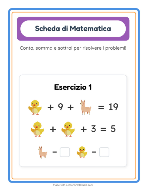 Anteprima della scheda di Scheda Di Matematica con Animali della fattoria per Scuola dell'infanzia (5-7 anni)