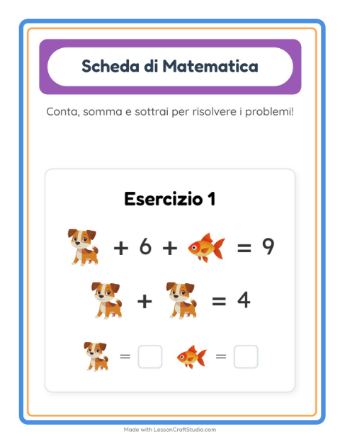 Anteprima della scheda di Scheda Di Matematica con Animali domestici per Scuola dell'infanzia (5-7 anni)