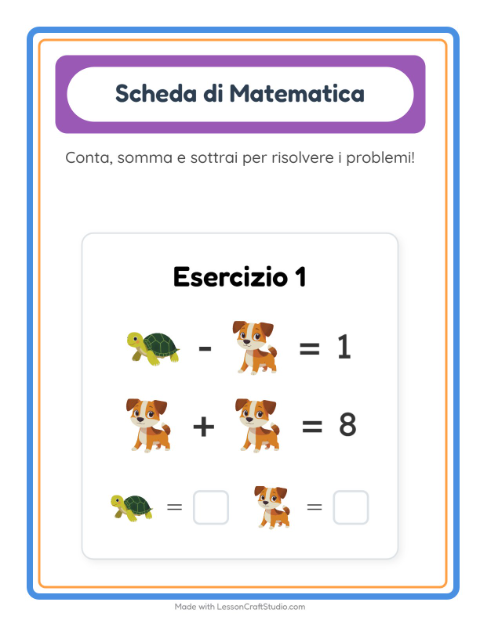 Anteprima della scheda di Scheda Di Matematica con Animali domestici per Scuola dell'infanzia (5-7 anni)