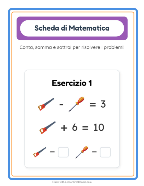 Anteprima della scheda di Scheda Di Matematica con Attrezzi per Scuola dell'infanzia (5-7 anni)