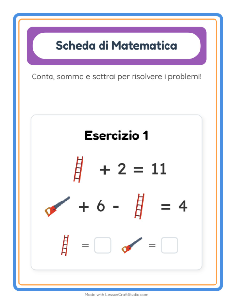 Anteprima della scheda di Scheda Di Matematica con Attrezzi per Scuola dell'infanzia (5-7 anni)