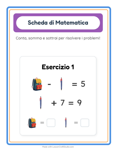 Anteprima della scheda di Scheda Di Matematica con Aula per Scuola dell'infanzia (5-7 anni)