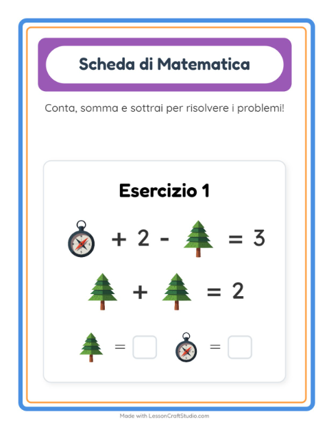Anteprima della scheda di Scheda Di Matematica con Campeggio per Scuola dell'infanzia (5-7 anni)