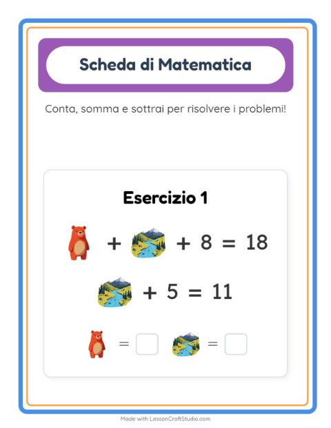Anteprima della scheda di Scheda Di Matematica con Campeggio per Scuola dell'infanzia (5-7 anni)