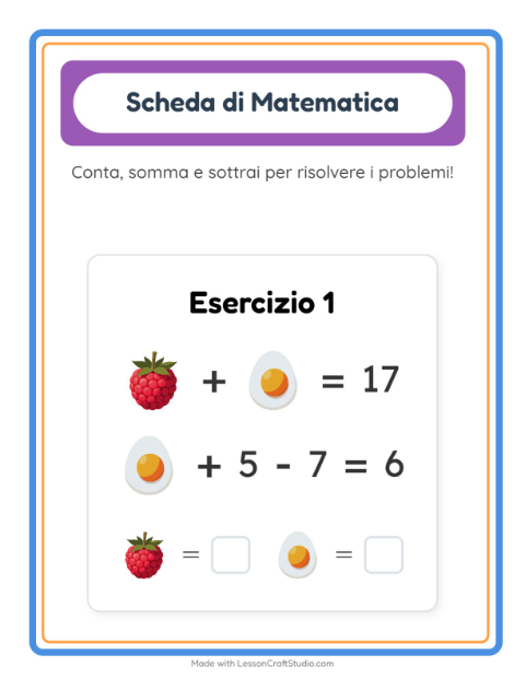 Anteprima della scheda di Scheda Di Matematica con Colazione per Scuola dell'infanzia (5-7 anni)