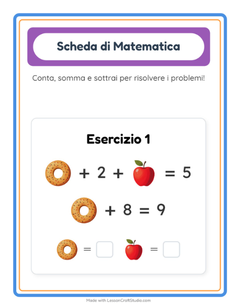 Anteprima della scheda di Scheda Di Matematica con Colazione per Scuola dell'infanzia (5-7 anni)