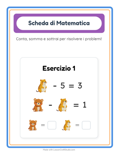 Anteprima della scheda di Scheda Di Matematica con Creature della foresta per Scuola dell'infanzia (5-7 anni)
