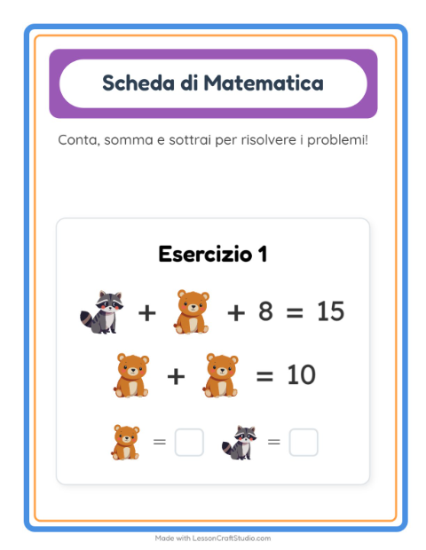 Anteprima della scheda di Scheda Di Matematica con Creature della foresta per Scuola dell'infanzia (5-7 anni)